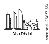 Linear depiction of abu dhabi skyline with notable landmarks