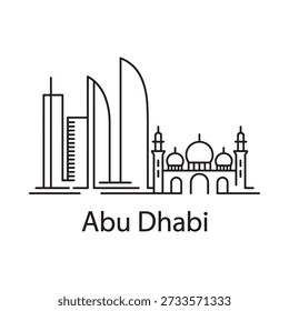Linear depiction of abu dhabi skyline with notable landmarks