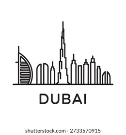 Linear depiction of dubai s skyline featuring burj khalifa and other buildings