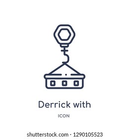 Linear derrick with pallet icon from Construction outline collection. Thin line derrick with pallet vector isolated on white background. derrick with pallet trendy illustration