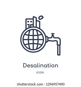 Linear Desalination Icon From Ecology And Environment Outline Collection. Thin Line Desalination Icon Isolated On White Background. Desalination Trendy Illustration