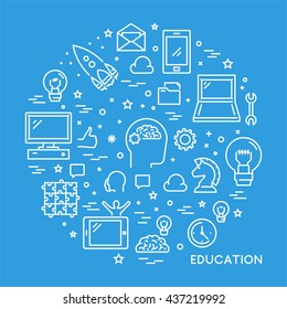 Linear design concept web banner for e-learning and on-line education.