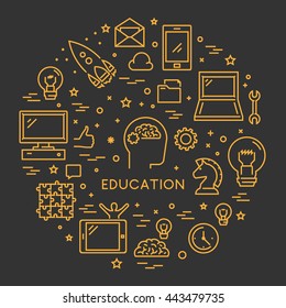 Linear design concept web banner for e-learning and online education. Open path.