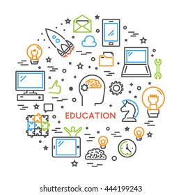 Linear design concept web banner for e-learning and online education. Open path.