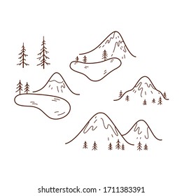 Linear design elements collection. Different types of mountains and forests.