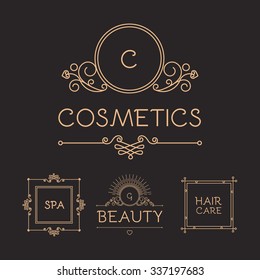 Linear Design Elements and Logos. Beauty Shops and Cosmetics Trendy Mono Line Design. Vector illustration 