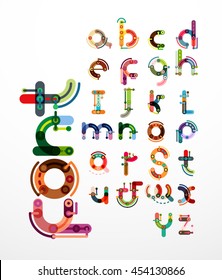 Linear design font, alphabet created with minimal lines connected, cartoon constructor