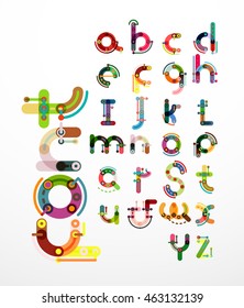 Linear design font, alphabet created with minimal lines connected, cartoon constructor