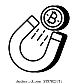A linear design icon of attract bitcoin  