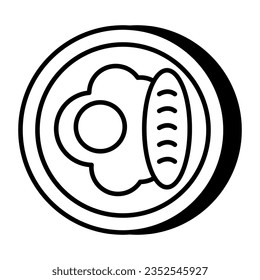 A linear design icon of fried egg with baguette, breakfast vector