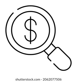 A linear design icon of search dollar