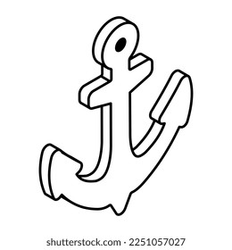 A linear design icon of ship anchor 