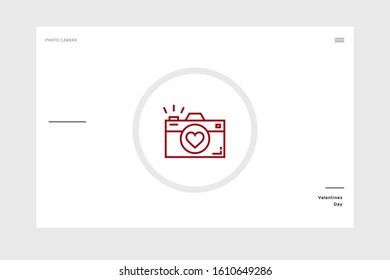 linear design photo camera, love themed icons with white background, perfect for valentine and wedding