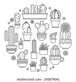 linear design, potted cactus. elements of a corporate logo