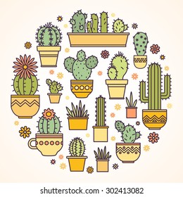 linear design, potted cactus. elements of a corporate logo. 