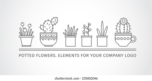 linear design, potted flowers. elements of a corporate logo