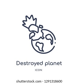 Linear destroyed planet icon from Astronomy outline collection. Thin line destroyed planet vector isolated on white background. 