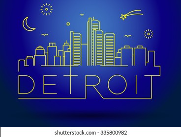 Linear Detroit City Silhouette with Typographic Design