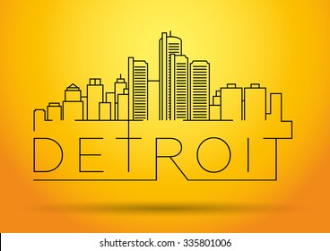 Linear Detroit City Silhouette with Typographic Design