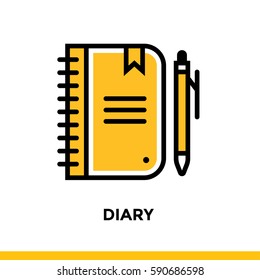 Linear DIARY  icon for education. Pictogram in outline style. Vector modern flat design element for mobile application and web design 