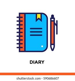Linear DIARY  icon for education. Pictogram in outline style. Vector modern flat design element for mobile application and web design 