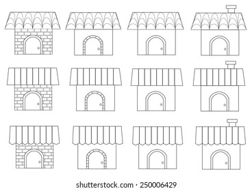 linear different home design set vector illustration with various roof and wall styles