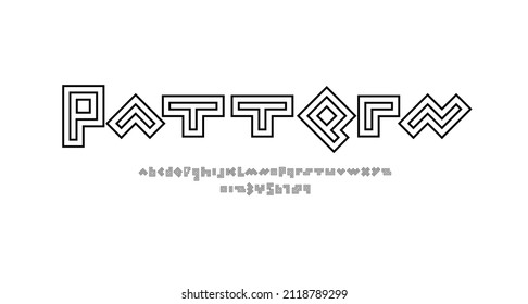 Linear digital font, simple alphabet, letters and number set made in pattern style, vector illustration 10eps