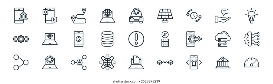 linear digital icon pack. vector thin line government, social media,  , communication, server, ai, paperless, speed icons suitable for apps and websites ui designs