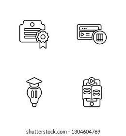 Linear Diploma, Idea, Browser, Ebook Vector Illustration Of 4 outline Icons.  