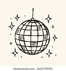Linear Disco Ball. Hand drawn vector illustration. 
