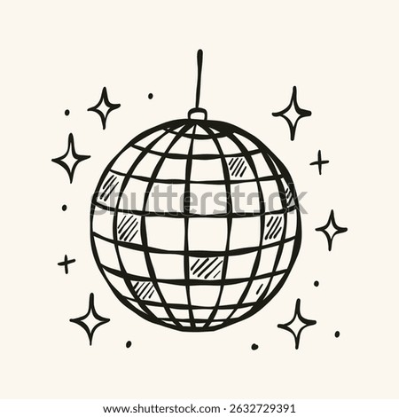 Linear Disco Ball. Hand drawn vector illustration. 