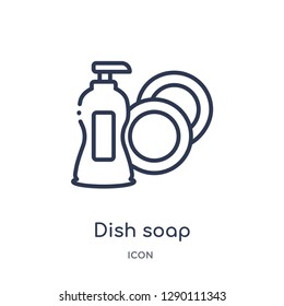 Linear dish soap icon from Cleaning outline collection. Thin line dish soap vector isolated on white background. dish soap trendy illustration