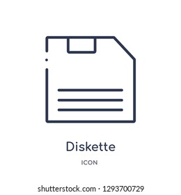 Linear diskette icon from Edit outline collection. Thin line diskette icon vector isolated on white background. diskette trendy illustration