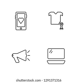 Linear Donate, Loudspeaker, Ribbon, Donation Vector Illustration Of 4 outline Icons. Editable Pack Of Donate, Loudspeaker, Ribbon, Donation
