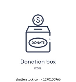 Linear donation box icon from Charity outline collection. Thin line donation box vector isolated on white background. donation box trendy illustration
