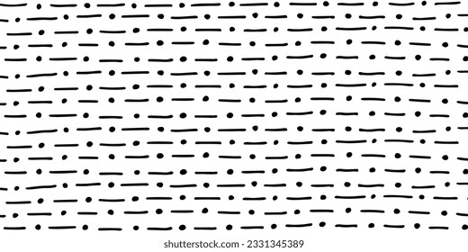Linear doodle background. Abstract minimalist geometric ornament. Hand drawn vector line and dots