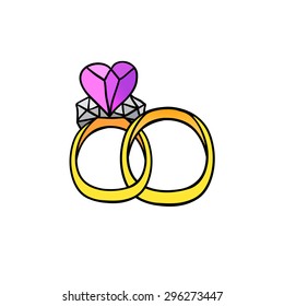Linear doodle diamond wedding beautiful  rings vector