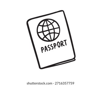 Doodle lineal dibujado a mano pasaporte sobre fondo blanco. Esquema de dibujo de control internacional de pasaportes, concepto de viaje. Ilustración vectorial