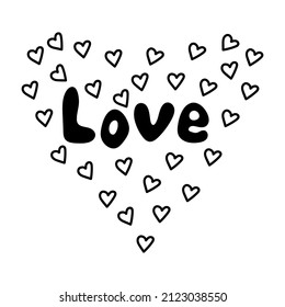 Linear doodle icon love heart and Lettering handwriting Love. Like vector design element for social media, Valentines day, card, sticker and romantic designs.