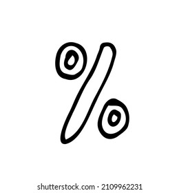 Linear doodle icon - percent sign. Marketing and business symbol.Hand drawn linear illustration. Vector on white background