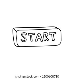 Linear doodle icon rectangular start button. Start of work symbol, business concept.Hand drawn linear illustration. Vector on white background