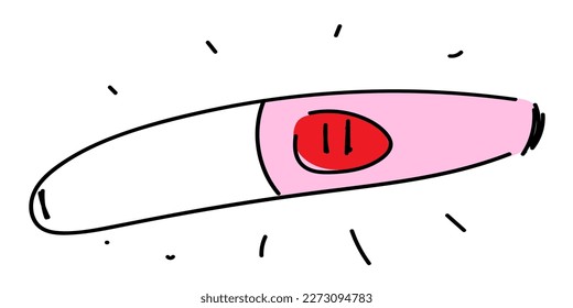 Linear doodle pregnancy test with a positive result on a white background. Medical element with happy news of a new life. Vector stock illustration.