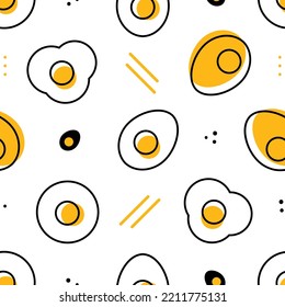 Eier, Punkte und geometrische Elemente im linearen, doodlen Stil, Vektornahtlose Muster-Hintergrund. 
