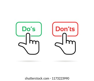 linear do's and don'ts click button. flat simple style trend modern logotype graphic art design isolated on white background. concept of rule of etiquette for people and correctly or wrong solution
