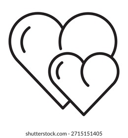 Icono lineal de doble corazón de San Valentín con trazo editable.  Perfecto para diseños románticos, de boda o de amor. Contorno limpio, efecto brillante, estilo de Vector moderno