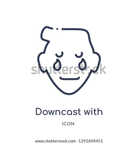 Linear downcast with sweat emoji icon from Emoji outline collection. Thin line downcast with sweat emoji icon vector isolated on white background. downcast with sweat emoji trendy illustration