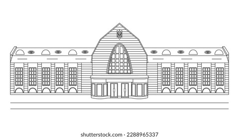 Linearzeichnung eines Verwaltungsgebäudes (Rathaus, Bahnhof, Stadtverwaltung, Hotel, Bank, Polizei, Flughafen, Post, Regierung)