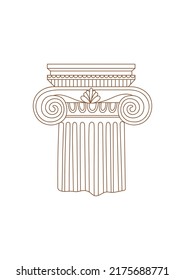 Linear drawing ancient Greek column. Architect symbol ionic column. Vector art for design of posters, clothes, logo, invitations.