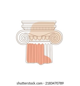 Linear drawing ancient Greek column. Architect symbol ionic column with abstract shape. Vector art for design of posters, clothes, logo, invitations.