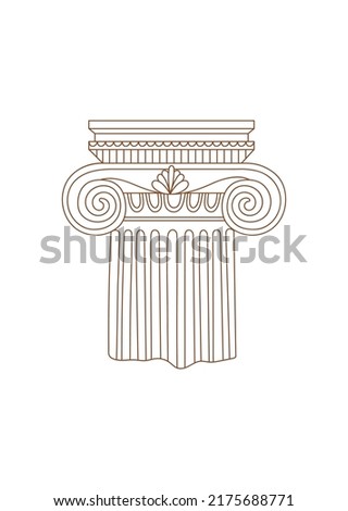 Linear drawing ancient Greek column. Architect symbol ionic column. Vector art for design of posters, clothes, logo, invitations.